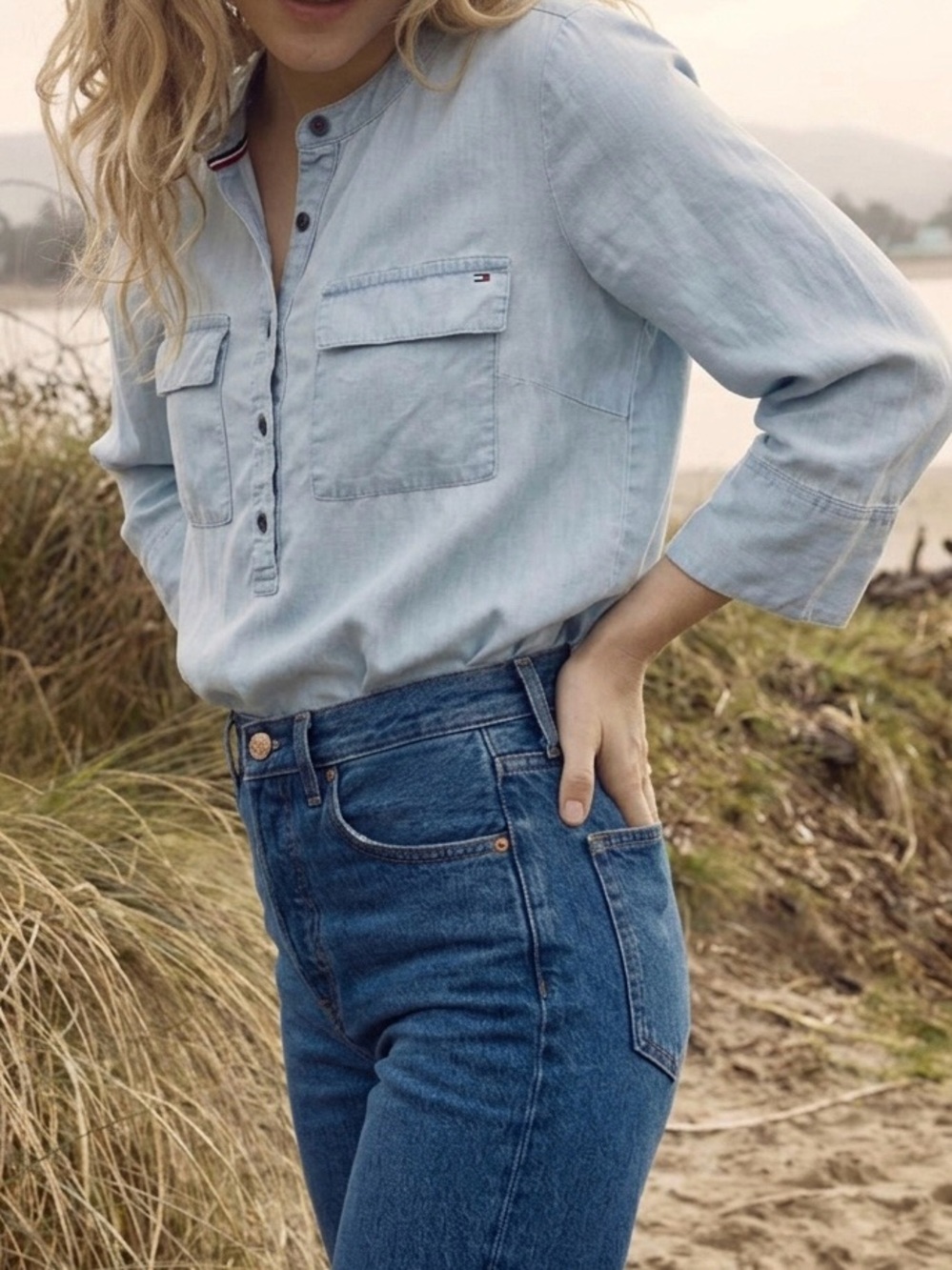 Tommy Hilfiger Light Blue Chambray Top with Buttons XXS - Picture 8 of 8